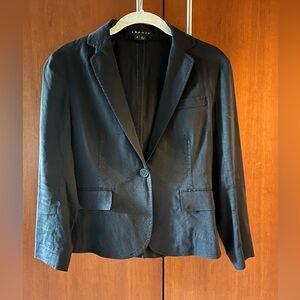 THEORY Lightweight Linen Blend Stretchy Blazer Jacket in black size 4